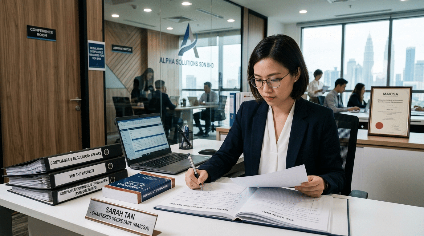 A woman is working in an office
